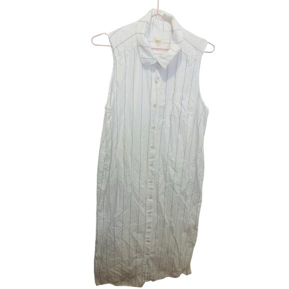 DONNI White Blue Striped Sleeveless Collared Neckline Button Front Dress Size L - Picture 6 of 11
